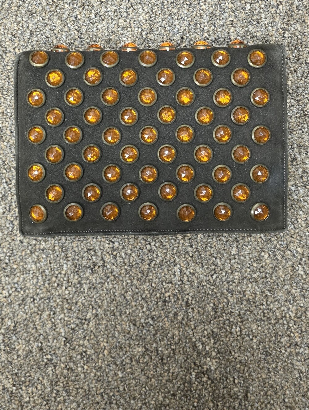 Black Leather Studded Card Case with Amber Accents